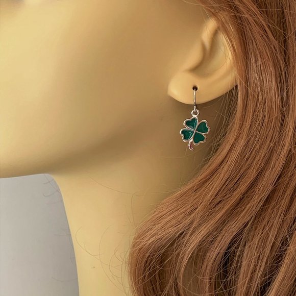 St Patrick's Day Earrings Lucky Four Leaf Clovers Womens Girls Jewelry - Picture 3 of 6